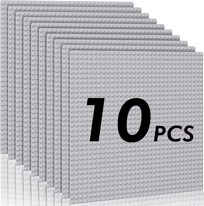 Classic Baseplates Building Plates-Pack of 10 Large 10" x 10" Building Bricks Compatible with All Major Brands,Perfect STEM Gift for Builders Age 3+,Grey