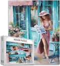 Impressionism 1000 Piece Puzzles for Adults Elegant Woman with Blonde Hair Jigsaw Puzzle for Adults 1000 Pieces,Girl and Dog Puzzles Art Family Game,Adult Puzzle for Lovers Gifts