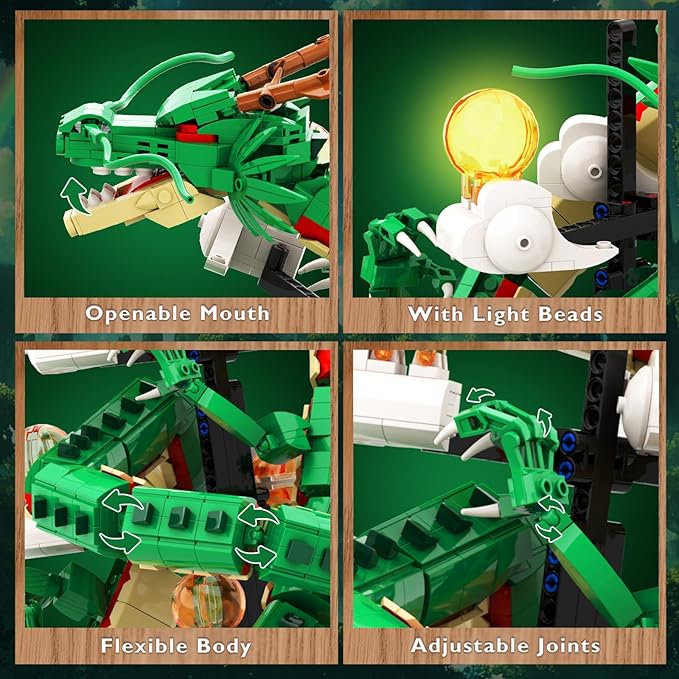 Dragon Building Set for Adult Boys Girls 14+, 1826 Pcs Chinese Loong with 7 Light Beads Collectible Display Model Home Office Decor, Animal Toy Building Block Set, Creative Birthday Gifts