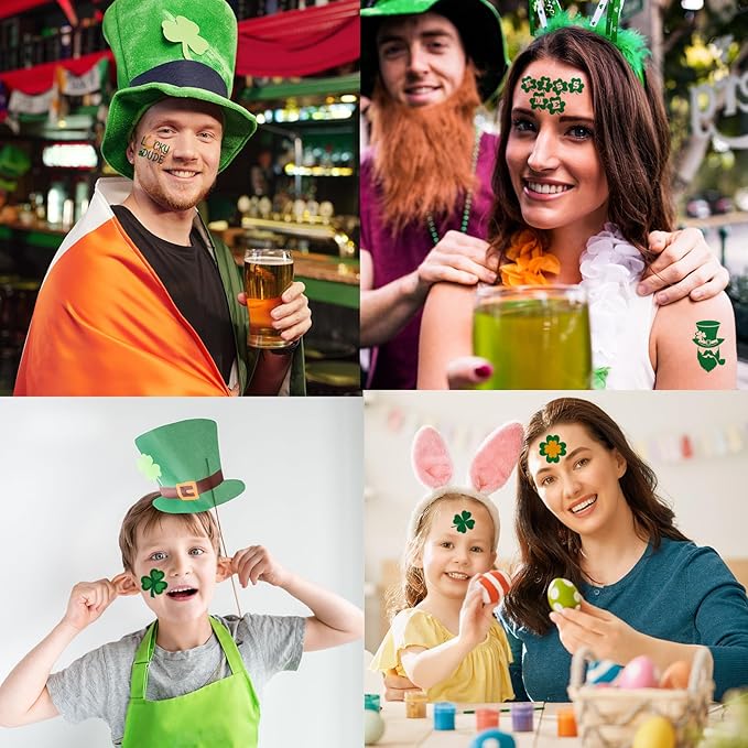 23 Sheets Large Glitter St. Patrick's Day Tattoos Accessories, 100+ Pcs Glitter Lucky Clover Shamrock Temporary Tattoos, Glitter Body Jewelry Irish Parade Party Favors Decorations