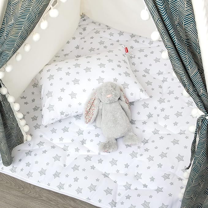 Mat of Teepee Tent for Kids, Toddler Teepee Mat Cushion, Anti Slip Bottom Square Padded Mat 43''x 43'' Kids Teepee Mat for Boys and Girls, Toddler Teepee Quilted Mat, White Star
