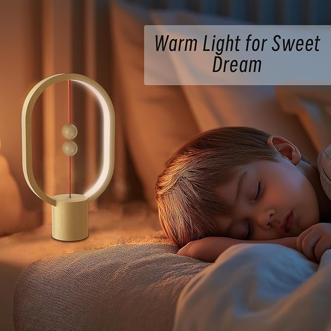 Bedroom Lamps - Mini Balance Lamps, Birthday Gifts, Bedside and Nightstand Lights, Plug-in Night Lights with Magnetic Base for Home, Office, and College Dorm (Wood Color)