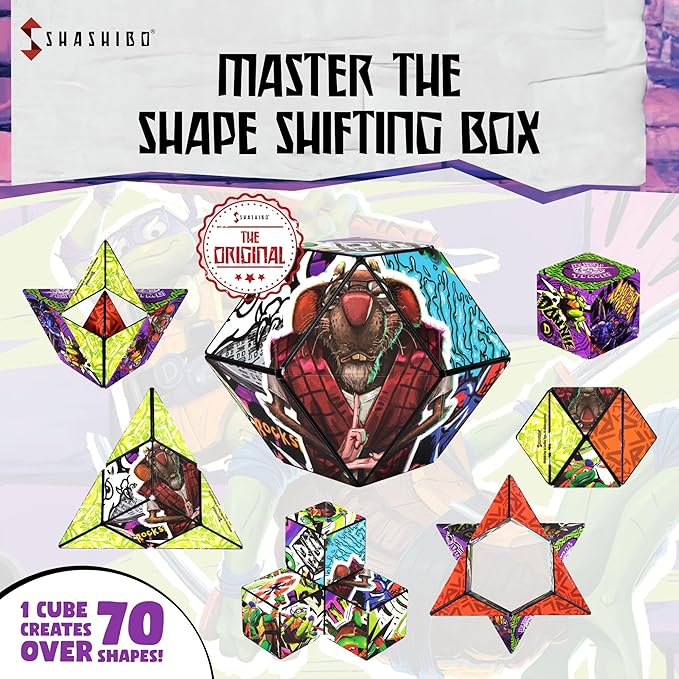 SHASHIBO Teenage Mutant Ninja Turtles Shape Shifting Box - STEM Magnetic Fidget Cube That Transforms Into Over 70 Shapes, Download Fun in Motion Toys Mobile App (Donnie)