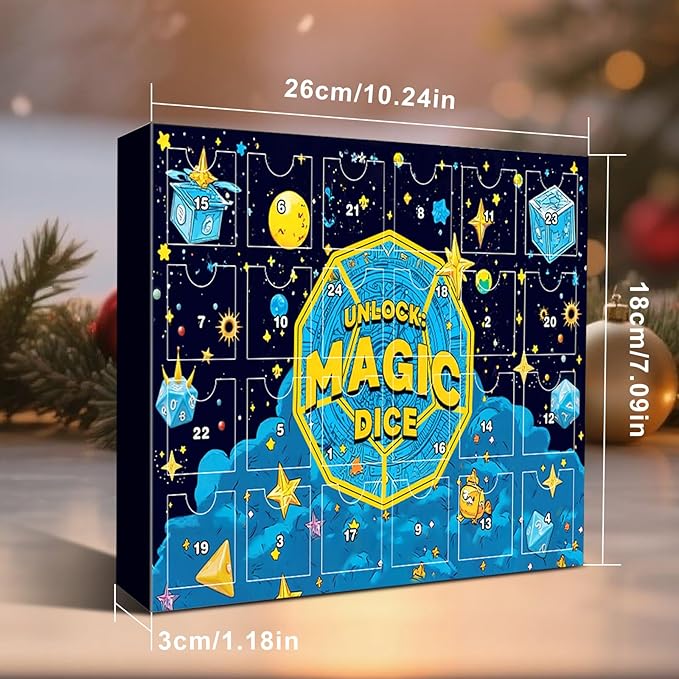 QMAY Polyhedral Dice - 24 Pcs Mystery Dice Box, Random Styles Dice & Pins Badges, Bulk DND Dice, Dice Advent Calendar, D&D Gifts, Great for Dungeons and Dragons, RPG, MTG,Role Playing Table Game