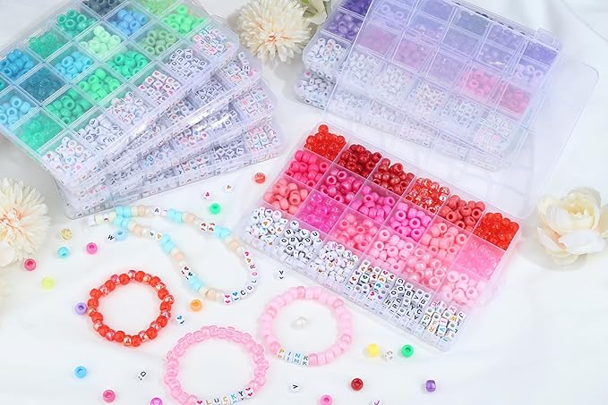 XIANNVXI 24Colours Pink Pony Beads for Bracelet Friendship 720pcs Letter Kandi Pink Pony Beaded Kit Bracelet Making Kit for Jewelry DIY Crafts