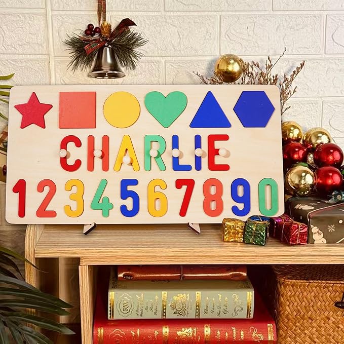 Name Puzzle for Kids Personalized, Custom Baby Boy Girl First Christmas Birthday Gift, Montessori Learning Toddler Puzzle Toy
