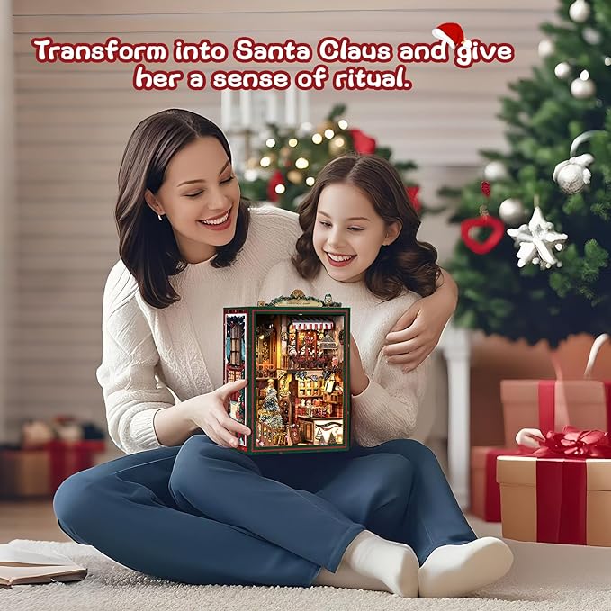Domigard Book Nook Kit - DIY Miniature House Kit Bookshelf Decor 3D Wooden Dollhouses for Adults Teens LED Book Nook Kits for Adults Unique Birthday Christmas Gift for Family and Friends