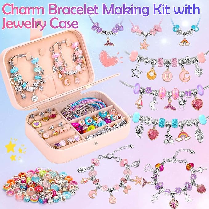Billbotk Cute Bracelet Making Kit with Bracelet Box Charm Beads Pendants for Jewelry Making Craft Kit for Gifts