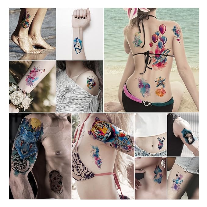 86 Sheets Temporary Tattoo, 14 Sheets Large Half Arm Fake Flower Cat Owl Lion Tattoos, 72 Sheets Tiny Waterproof Semi Permanent Temporary Tattoos Realistic for Women Girls Kids Adults