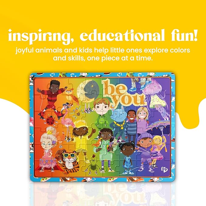 48pc FSC Wooden Tray Puzzle - Upbounders® Be You Rainbow Kicks & Zoo Animals | Colorful Sneakers, Multicultural Kids | Ages 4+ Educational Toy
