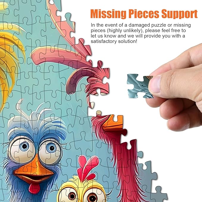 Chicken Puzzles for Adults 1000 Pieces - Funny Colorful Chicken Jigsaw Puzzle, Cute Turkey Art Puzzle with Letters on Back, Challenging Hard Difficult Cartoon Animal Puzzles as Thanksgiving Home Decor