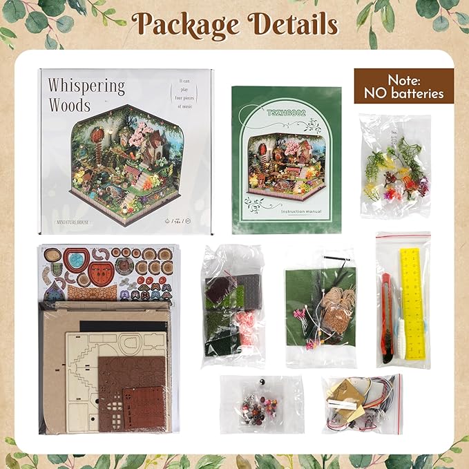 DIY Miniature Dollhouse Kit, Forest Miniature House Kits for Adults, Mini Model Building Sets with Furniture and Flowers, Wooden House Kit Decoration Gift for Birthday