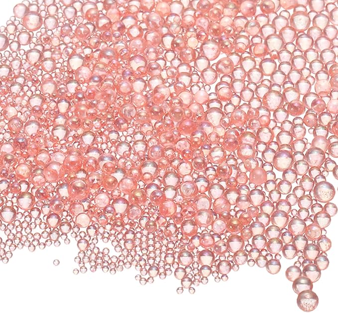 Iridescent Glass Tiny Bubble Beads, 0.4-3mm 10g No Hole Micro Mini Round Coral Pink Water Droplets Beads - Applications: for Resin Filler, Nail Art, Dollhouse Bath Tub
