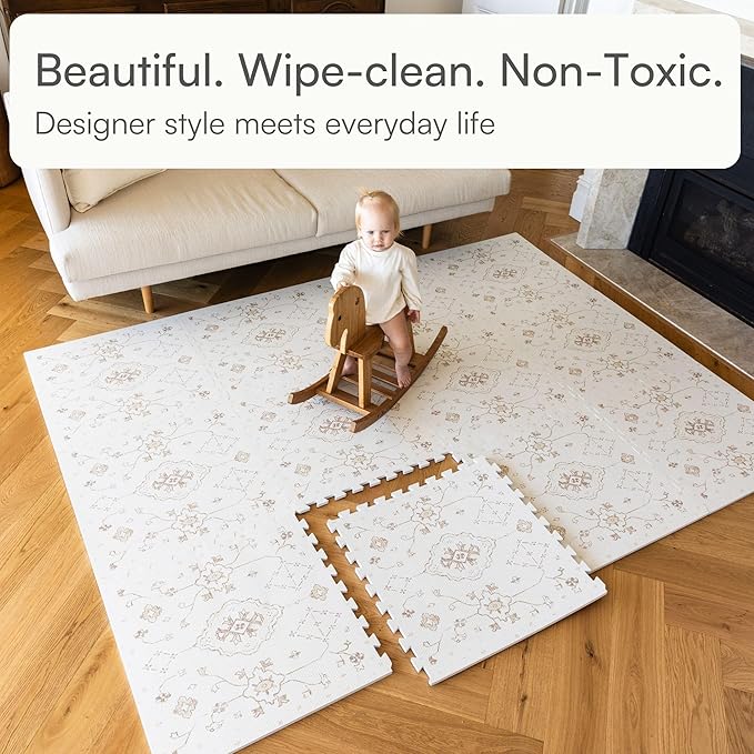 Lillefolk Baby Play Mat for Floor – 6x8ft Vintage Vanilla | Soft Non Toxic Premium EVA Foam Tiles for Tummy Time, Crawling & Playroom – Waterproof Floor Mat for Babies & Toddlers (12 Tiles)