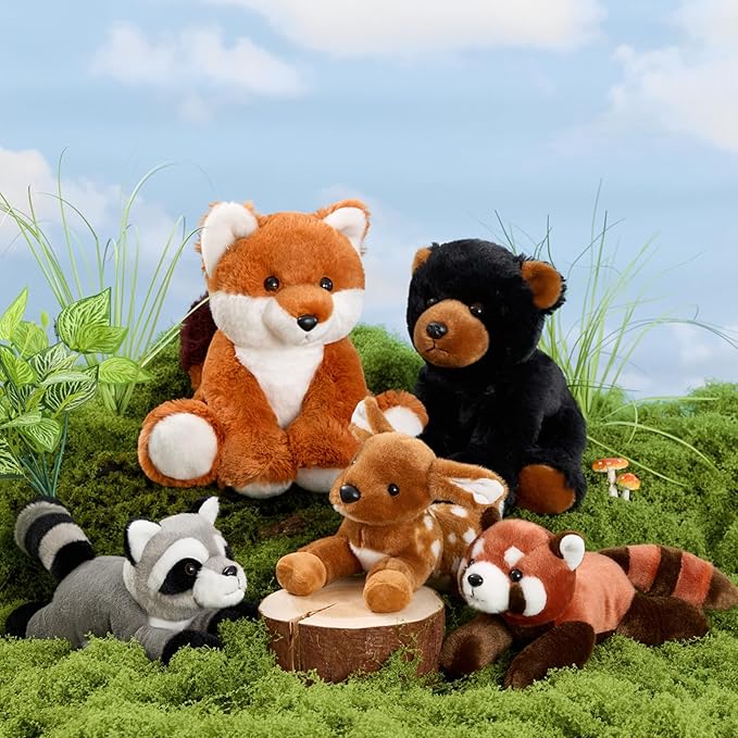 MaoGoLan 8 inch Woodland Stuffed Animals in Bulk for Kids - Bear Deer Fox Raccoon Red Panda Stuffed Plush Toys Set Baby Shower Party Favors Themed Party Decorations Christmas Easter Gifts