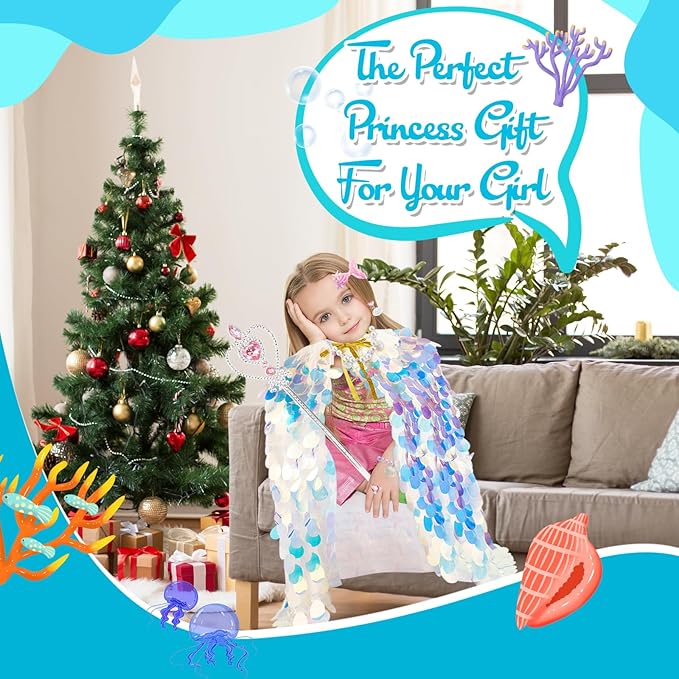 Princess Dress Up Toys,Princess Dress up Clothes Rainbow Cape Kit for Little Girls 3-8 Years Old,9PCS Gift Set Princess Costume Dress for Birthday Christmas Halloween Present