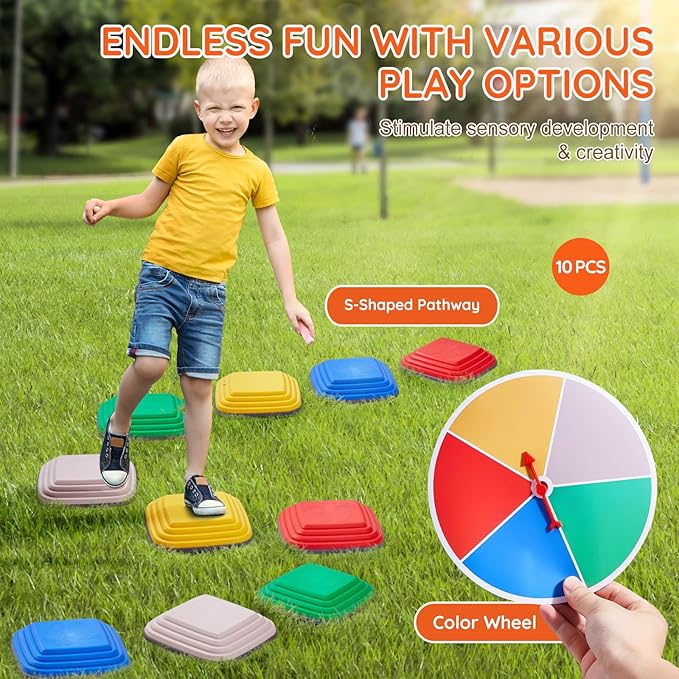 VEVOR Balance Stepping Stones for Kids, 10 PCS, Up to 220 lbs, Non-Slip Toddlers Sensory Stepping Stones, Obstacle Course Coordination Game Toys Indoor or Outdoor Play for Children Aged 3 4 5 6 7 8+