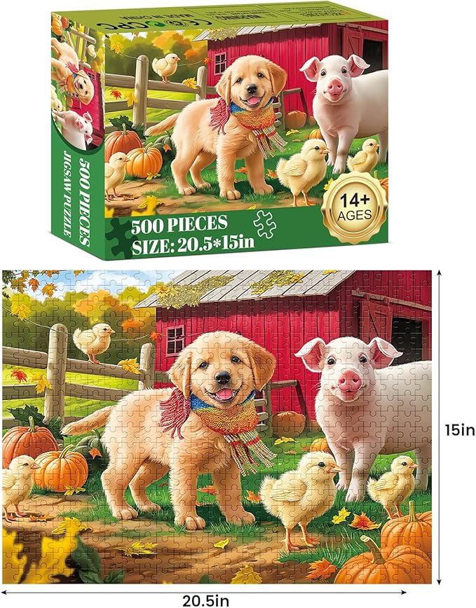 Puzzles for Adults 500 Pieces Jigsaw Puzzle Pig Dog Puzzles for Adults Teens Kids Colorful Animals Puzzle Challenging Puzzle Family Games Precision-Cut Vibrant Imagery, 20.5 x 15 in