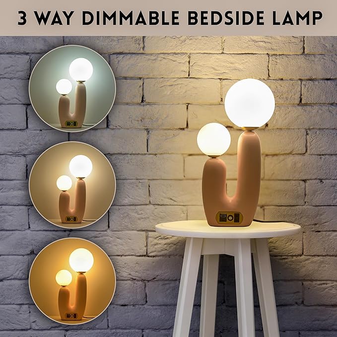 Decorative Mushroom Lamp, Resin Lamp for Desk, Unique Globe Lamps for Bedrooms and Side Tables, Desk Lamps for Night Stands, Portable Table Lamps for Living Room (Pink)