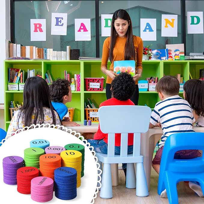 Kingdder Place Value Disks 10 Decimals to Whole Numbers Counting Chips for Kids Base 10 Place Value Manipulatives Math Counters Discs Set for Elementary School Math Supplies(1000 Pcs)