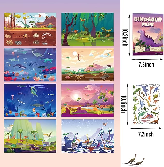 Sticker Book for Kids, 230+ Dinosaur & 240+ Insect Stickers & 16 Scenes, Reusable Activity Sheet, Seek and Find Sticker Coloring Pad, for Boys Girls Toddlers Ages 2-4 4-8 Years Old 3-5 6-7