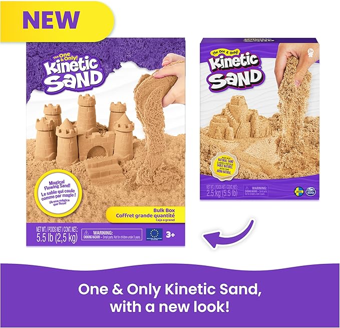 Kinetic Sand, 5.5lbs (2.5kg) Natural Brown Play Sand, Bulk Box for Arts and Crafts, Sandbox (Packaging May Vary), Moldable Sensory Toys, Ages 3 and up