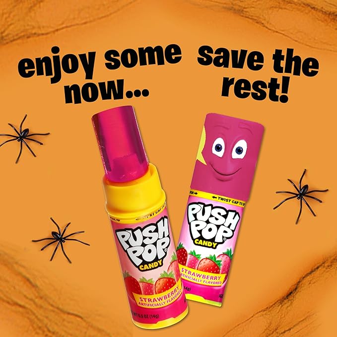 Push Pop Halloween Candy Variety Pack, 24Ct Bulk Individually Wrapped Lollipops for Party Favors in Assorted Flavors, Full Size, Fun Hard Candy For Birthday, Trick or Treat, Halloween Bowls, Gifts
