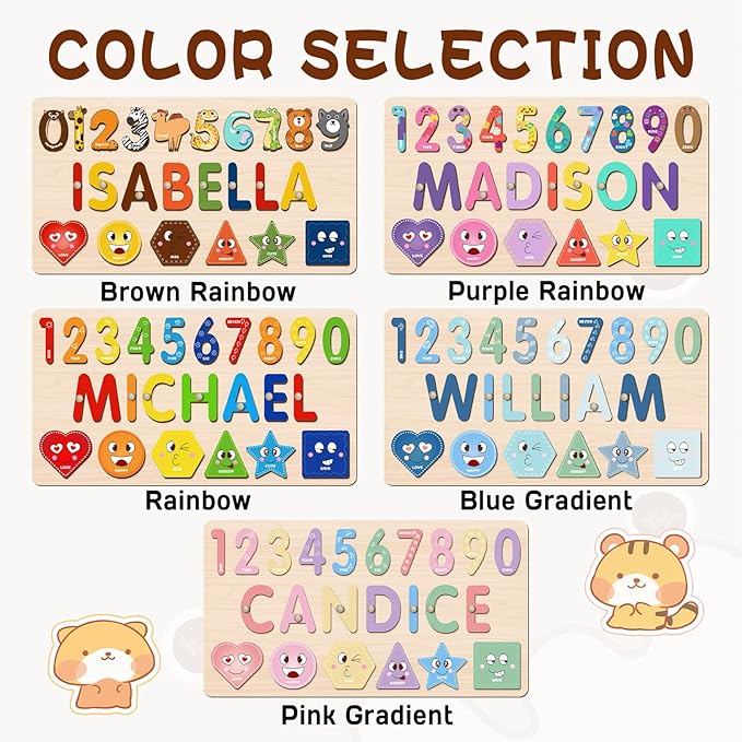 Personalized Name Puzzle for Kids, Customized Baby Gifts, Wooden Shapes Puzzles for Toddlers Boy and Girl, 1 Year Old Girl Gifts, Baby Shower