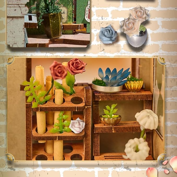 Flower Shop Miniature House Kit,DIY Miniature Dollhouse Kit with LED & Furniture,Mini Diorama House Building Kit for Adults Teens,3D Wooden Crafts Tiny House Mini Model Kit,Home Decor Birthday Gifts