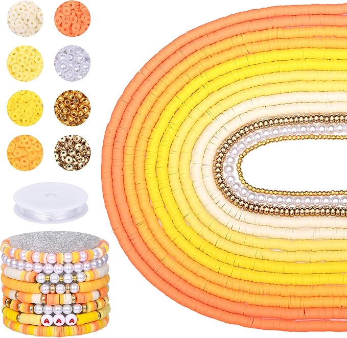 AceFun 3750PCS Clay Beads for Bracelets Making Polymer Clay Beads Kit with Pearl Beads Spacer Beads, Disc Heishi Beads Set for Jewelry Making Necklace Bracelet Earrings Finding, Yellow Mixed