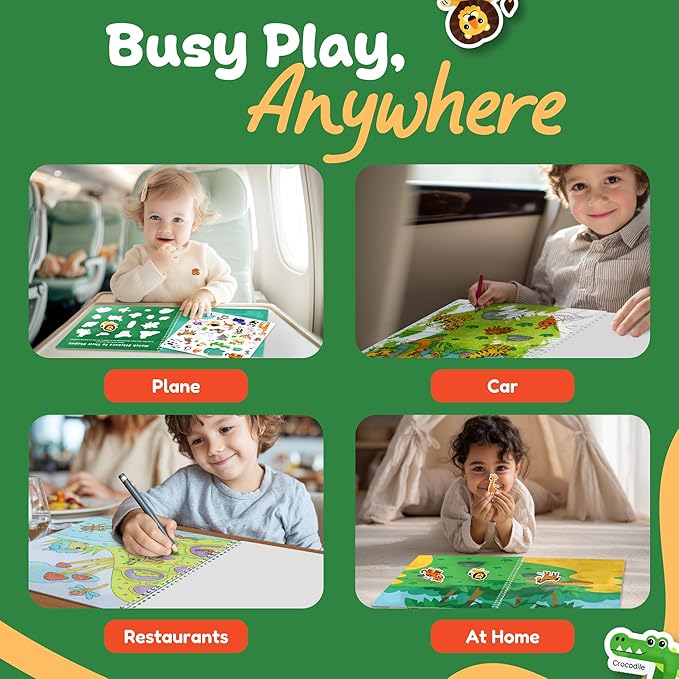 Excool Club 10 Pages Reusable Jelly Stickers for Toddlers - Waterproof Reusable Sticker Book for Kids, Easy to Clean Removable Animal Stickers for Kids, Sticker Books for Toddlers