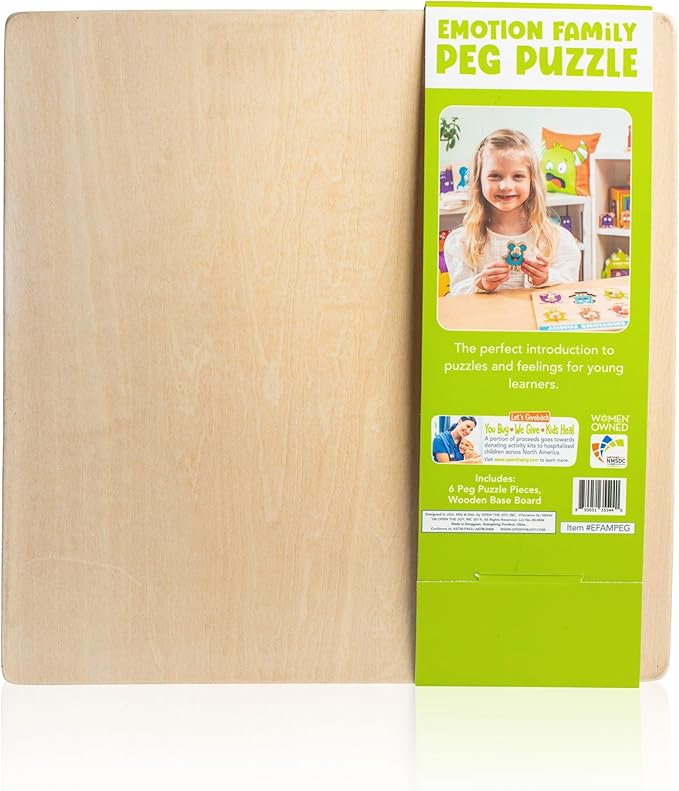 Open The Joy My Emotions Family Peg Puzzle – Emotional Recognition & Social Skills Puzzle for Kids | Montessori-Style Wooden Puzzle with 6 Emotion Pieces | Ages 4+
