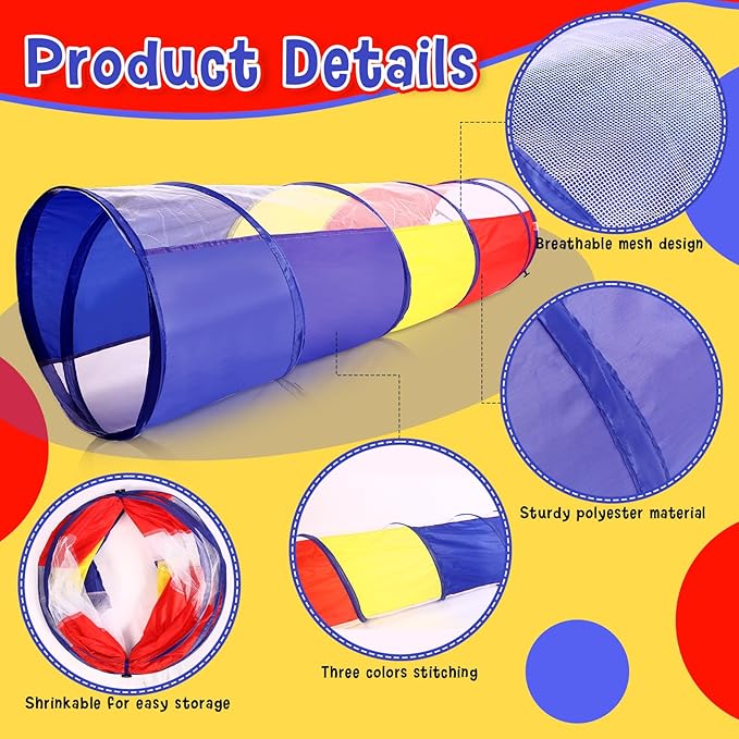 4 Pcs Multicolored Play Tunnel for Kids Crawl and Explore Tent 6ft Pop up Baby Crawl Play Tunnel with See Through Mesh Sides for Toddler Indoor Outdoor Crawling Game