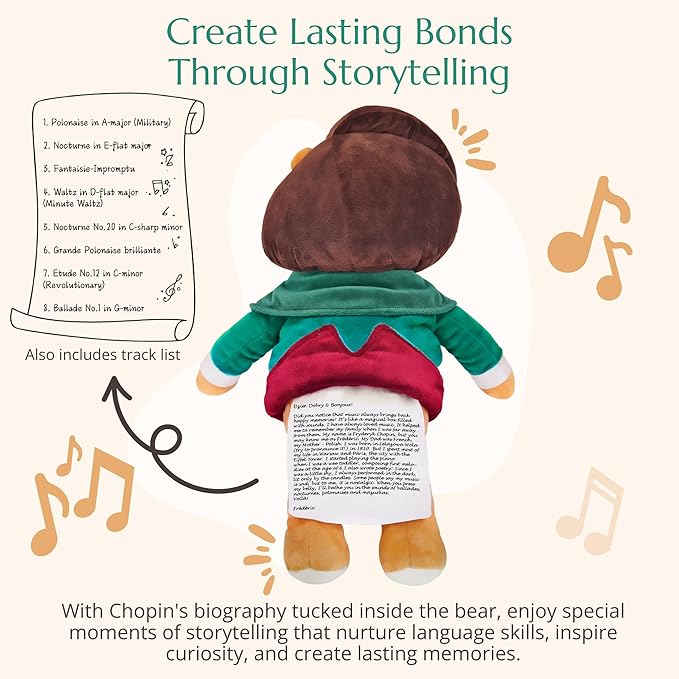 Chopin Plush Bear – Plays 40 Mins of Classical Music, Educational & Soothing Interactive Teddy Bear for Babies & Toddlers, Ideal