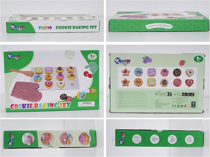 Slice and Bake Wooden Cookie Play Food Set for Kids Kitchen - Toy Food Accessories - Kids Pretend Cookies and Baking Sheet, Toy Baking Set for 3+ Year Old Boys Girls Birthday Gifts