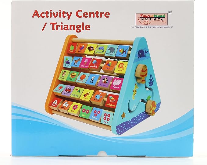 TOWO Wooden Activity Centre Triangle Toys - flip Flop Alphabet Blocks Abacus Clock - Activity Cube for Toddlers 5 in 1- for Babies Montessori Learning-Wooden Toys for 1 Year Old