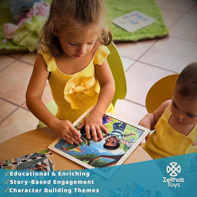 6 Educational Wooden Puzzles & Storybook, Teaches Kindness, Empathy & More – 6 in 1 Jigsaw Puzzle for Kids Ages 3-7 – Learn Real Values Through Stories – Montessori Puzzle Set 25 Pieces