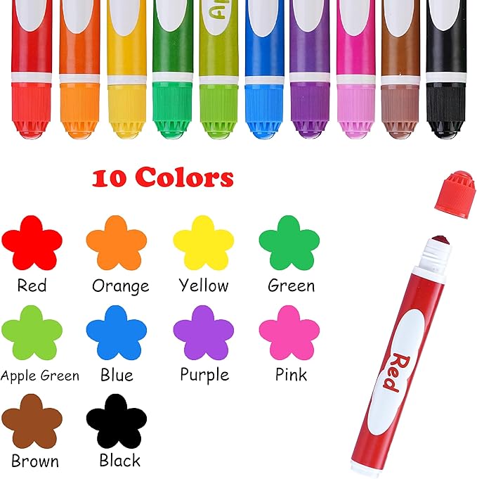 Dot Markers, 10 Colors Washable Dot Paint Markers for Toddlers Kids Preschool, Bingo Daubers Supplies, Painting Art and Crafts Kits Coloring Set, for Class Valentine Gift Art Party