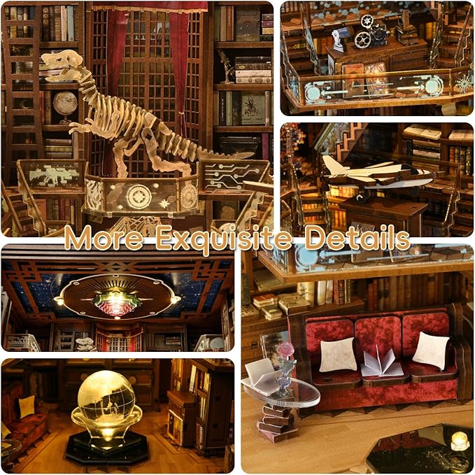 DIY Book Nook Kit, Miniature Dollhouse Booknook Kit, 3D Wooden Puzzle Bookend Bookshelf Insert Decor with LED Light for Teens and Adults (Beyond Library Max)