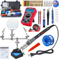 Soldering Iron Kit, 80W Electric Solder iron, Adjustable Temperature (180°C- 500°C）, With Multimeter, Magnifier Welding Helping Hand, Heat shrink tubing, Solder Wire, Desoldering pump.