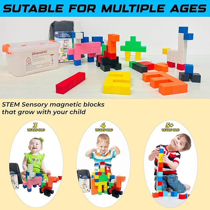72 Pcs Magnetic Building Blocks for Toddlers – STEM Educational Toys for Kids Ages 3-8, Montessori Learning Magnet Cubes, Creative Preschool Construction Set with Storage Bag, Gift for Boys & Girls