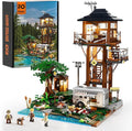 Funwhole Lookout Campground Lighting Building-Bricks Set - Retro Wild Lookout Tower Camping Car and Family Minifigures LED Light Building Set 1426 Pcs for Adults and Teen