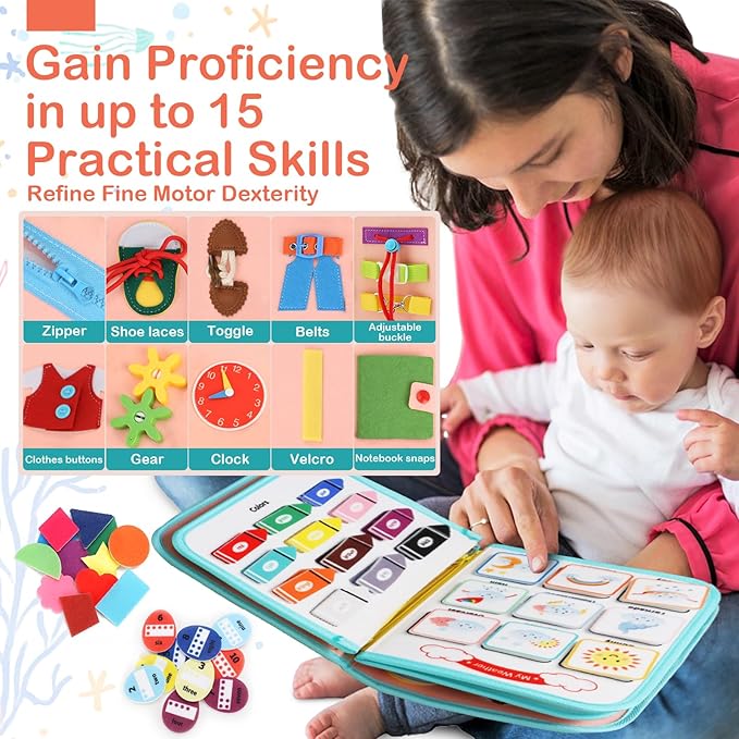 Toddler Busy Board Montessori Toys for Toddlers 3 Year Old Educational Activity Book Board Sensory Travel Toys Ages 4 Preschool Learning Fine Motor Skills Toy Quiet Book Gift for Kids