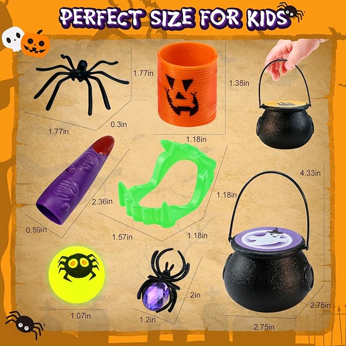 256 PCS Prefilled Halloween Party Favors Bulk for Kids, 32 Pack Prefilled Witch Cauldrons With Halloween Toys, Halloween Goodie Bag Fillers