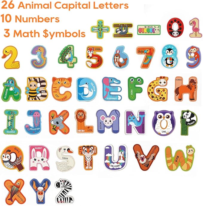 Wooden Magnetic Letters and Numbers for Kids - Fridge Alphabet Magnets ABC for Classroom Gift 39 Pieces Magnets Include 26 Colorful Alphabet Letters 10 Numbers 3 Symbols Preschool 3 4 5 Years Old