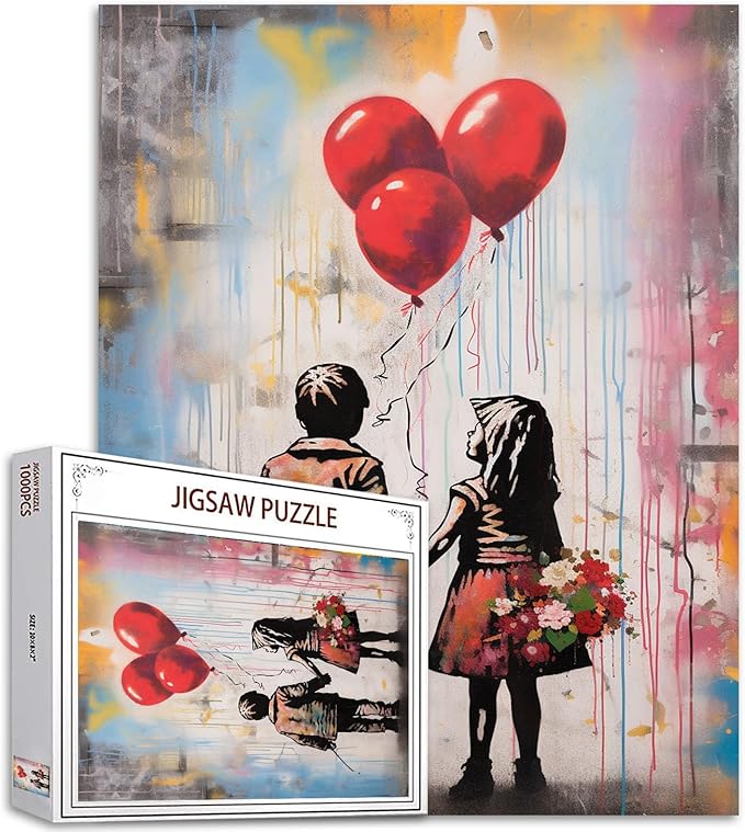 Tucocoo Street Art Banksy Jigsaw Puzzles for Adults 1000 Pieces, Little Girl and Boy Balloon Jigsaw Puzzle Colorful DIY Craft Puzzles for Home Decoration Gifts, Family Puzzle Perfect for Game Nights