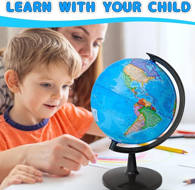 GOCHANGE 8" Kids Globe, Political Globe with HD Waterproof Surface & Writable & Erasable Globe & Bright Colors to Stimulate Children's Interest, Funny Educational Tools & Desk Decoration & Gifts