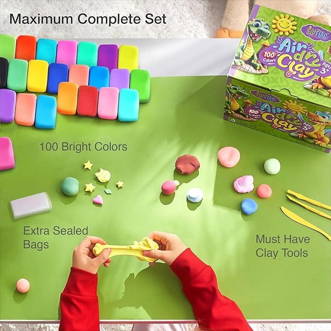 FlyFlag Air Dry Clay - 100 Colors, Ultra Light and Soft, Non-Toxic Modeling Clay for Kids with Tools and Tutorials, for Creative Play and Learning