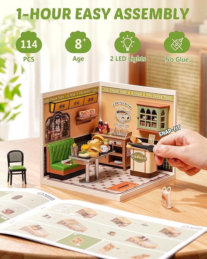 Rolife Super Creator Series, DIY Mini Hong Kong Bites Cafe Dollhouse House Kit, Bulid Scenary for Action Collectible Figures, Creative Gifts for Women Adults