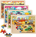SYNARRY Large Wooden Construction Vehicle Puzzles for Toddlers 3-5, 24 Piece Monster Truck Puzzles for Kids Ages 4-6, Construction Toys for 3 4 Year Old, Kids Toys Gifts for 3 4 5 Year Old Boys Girls
